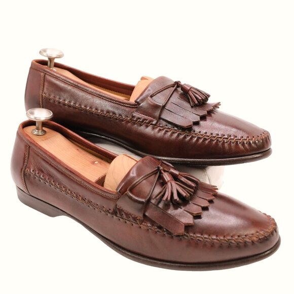 Santoni Italy All Leather Tassel Loafers Brown Moccasins Men's 11.5D Dress Shoes - Picture 8 of 14